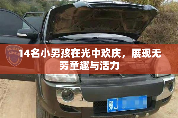 14名小男孩在光中欢庆，展现无穷童趣与活力